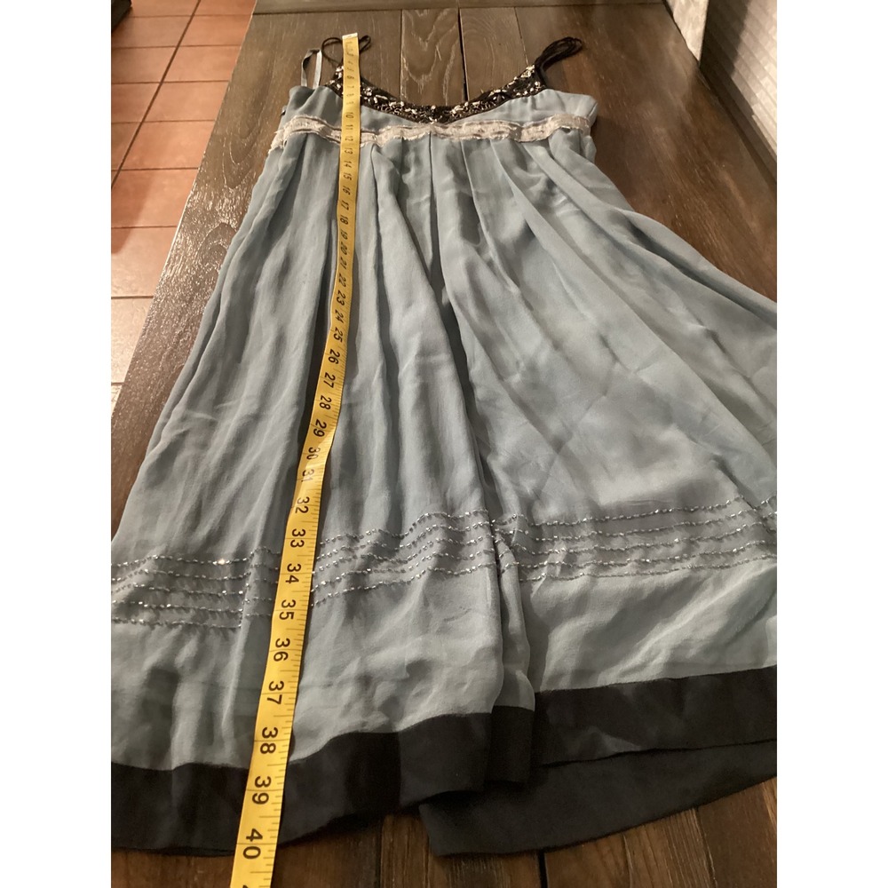 Sue Wong Nocturne Blue Silk Beaded Empire Waist Cocktail Dress Size 4 - Picture 8 of 10